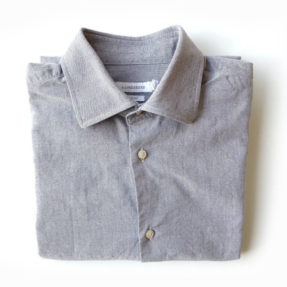 J.Lindeberg Gray Oxford Jacquard Slim Fit Shirt 40 15 3/4
